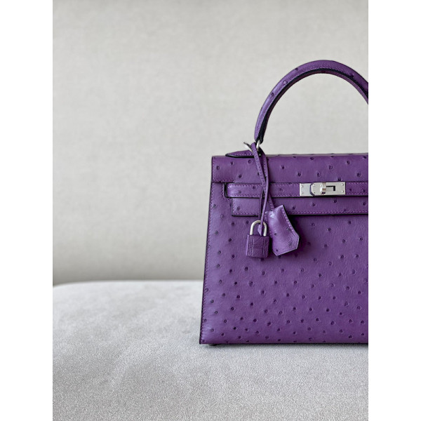 Hermes Kelly 25 Epsom Vert Fizz (0S) Silver Purple