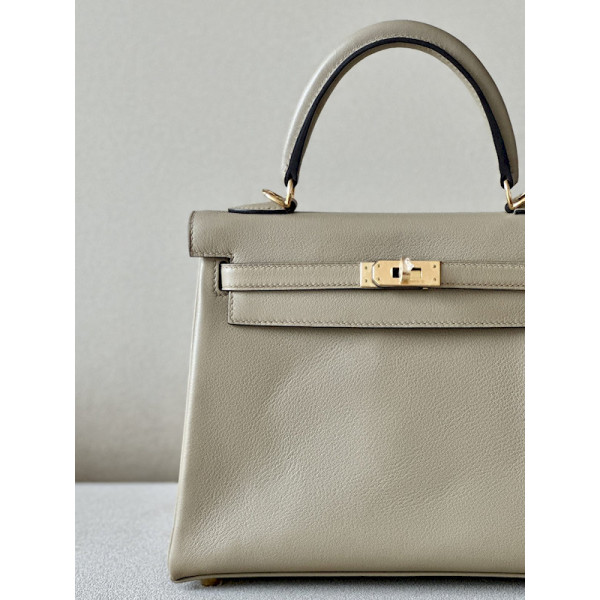 Hermes Kelly 35 Togo Gris Perle (80) Palladium Hardware Sage Green