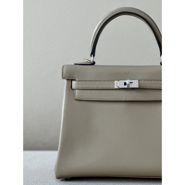 Hermes Kelly 25 Swift Toffee (1H) Palladium Hardware Sage Green