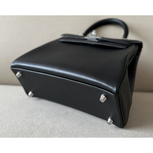 Hermes Kelly 25 Togo Feu (9J) Palladium Hardware Black