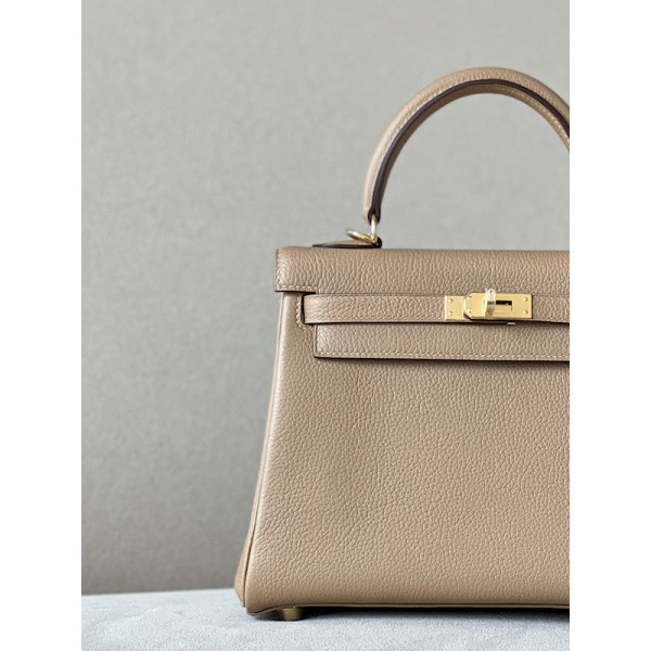 Hermes Kelly 25 Togo Rouge de Coeur(S3) Gold Hardware Beige