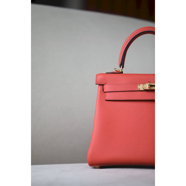 Hermes Kelly 25 Togo Sienne(4E) Gold Hardware Red