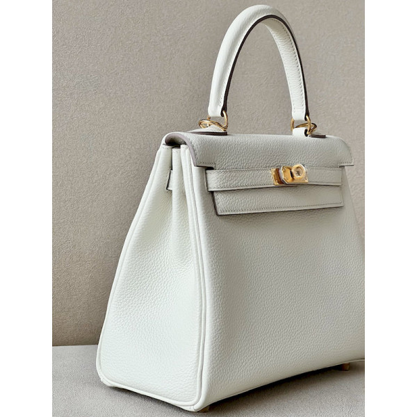 Hermes Kelly 28 Togo Craie (10) Gold Hardware White