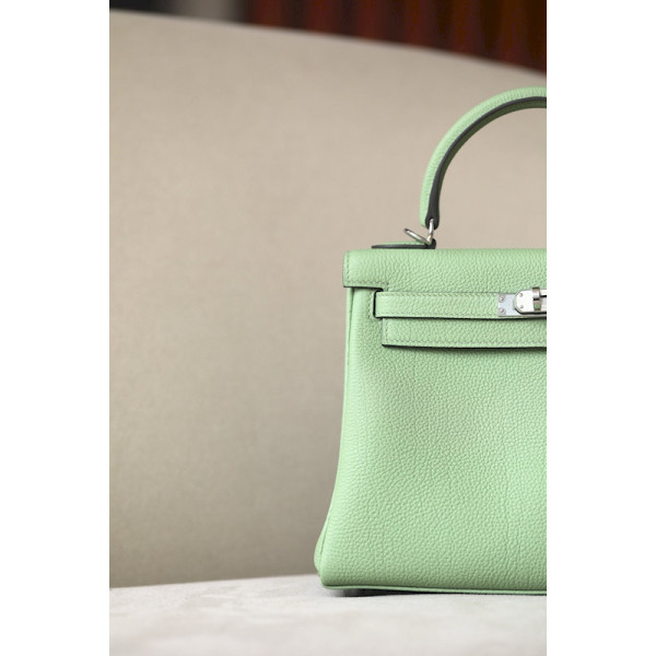 Hermes Kelly 28 Togo Etoupe (18) Palladium Hardware Green