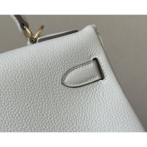 Hermes Kelly 25 Swift Beige Marfa (8Q) Gold Hardware White