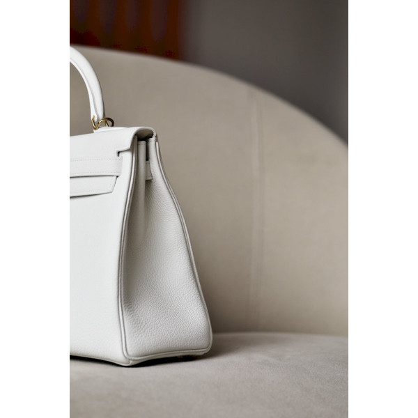 Hermes Kelly 25 Swift Biscuit (4B) Gold Hardware White