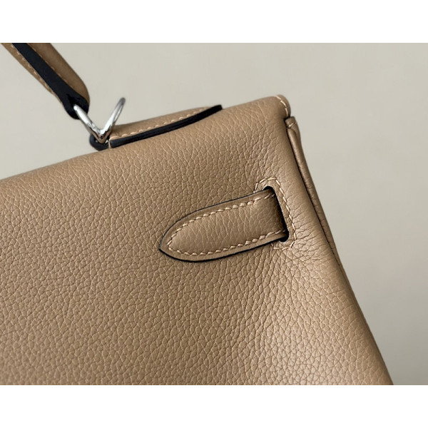 Hermes Kelly 25 Swift Nior (89) Palladium Hardware Dark Beige