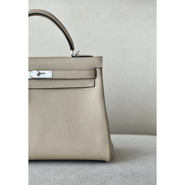 Hermes Kelly 25 Togo Caban (3Y) Palladium Hardware Beige