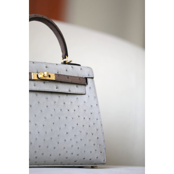 Hermes Kelly 25 Epsom Rose Lipstick (U5) Palladium Hardware Pearl Grey