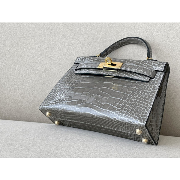 Hermes Hermes Halzan 25 Clemence Etoupe (18) Gold Hardware Grey