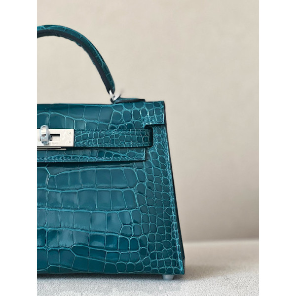 Hermes Kelly Mini Alligator Chai (0M) Gold Hardware Peacock Blue