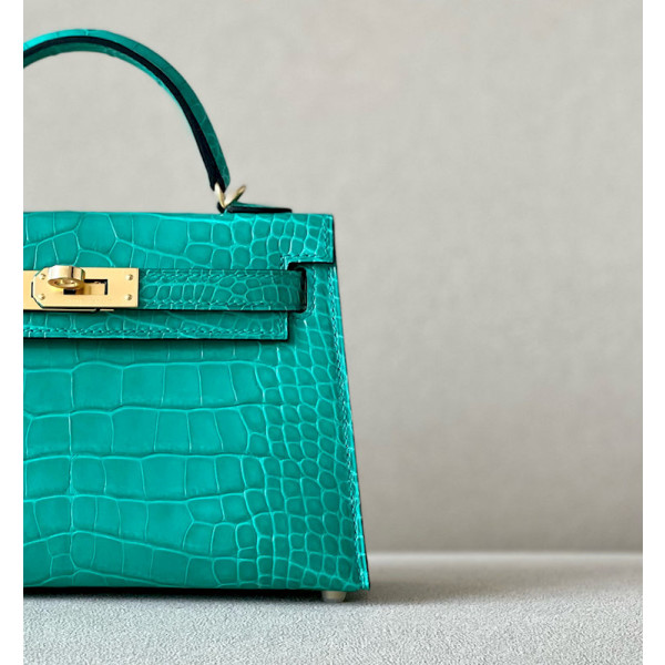 Hermes Kelly Mini Alligator Mimosa (M9) Palladium Hardware Green