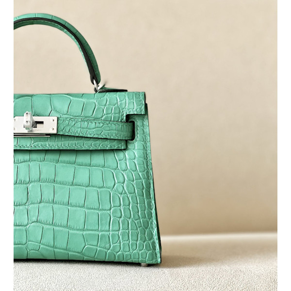 Hermes Kelly Mini Alligator Nior (89) Gold Hardware Green