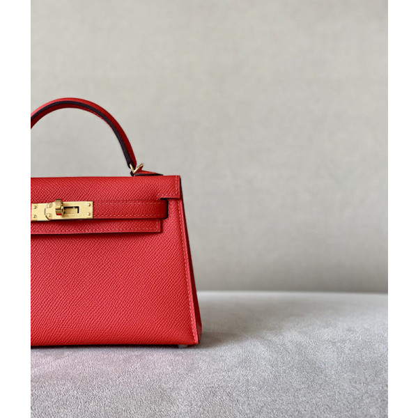 Hermes Kelly Mini Alligator Rose Confetti (1Q) Palladium Hardware Red