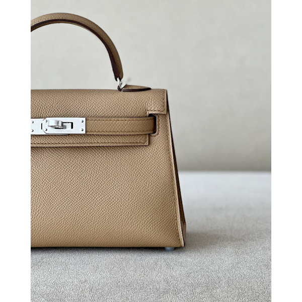 Hermes Kelly Mini Alligator Vert Comics (0Z) Palladium Hardware Dark Beige