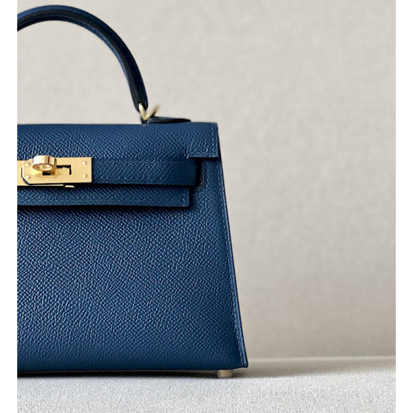 Hermes Kelly Mini Alligator Vert Dfau (6U) Gold Hardware Dark Blue