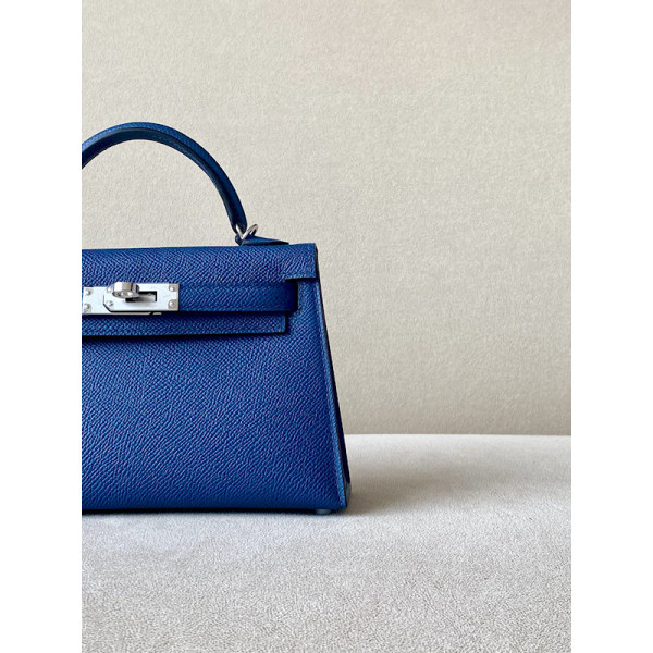 Hermes Kelly Mini Alligator Graphite (88) Gold Hardware Dark Blue
