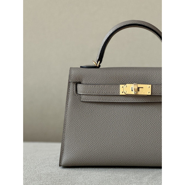 Hermes Kelly Mini Alligator Rose Sakura (3Q) Palladium Hardware Grey