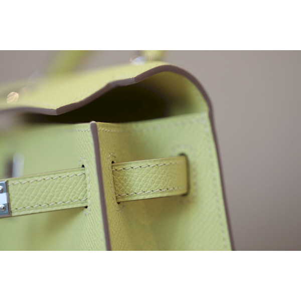 Hermes Kelly Mini Alligator Vert Jade (O6) Palladium Hardware Yellow
