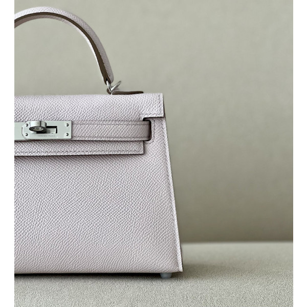 Hermes Kelly Mini Epsom Bleu Brighton (7E) Gold Hardware Light Pink