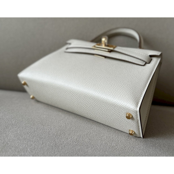 Hermes Kelly Mini Epsom White Brume (T0) Gold Hardware