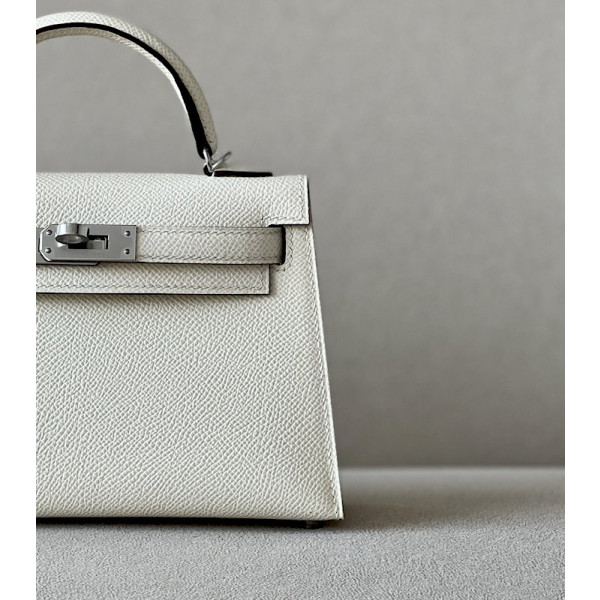 Hermes Kelly Mini Epsom Bougainviuier (A5) Palladium Hardware White