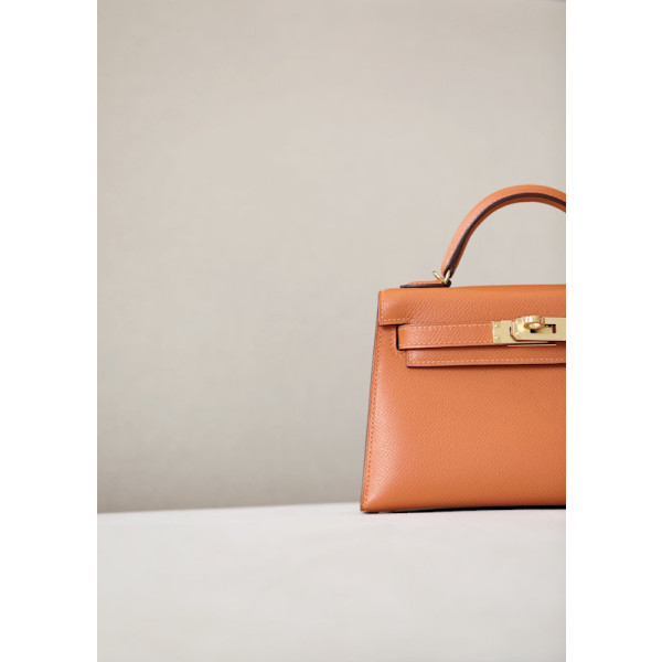 Hermes Kelly Mini Epsom Chai (0M) Gold Hardware Orange