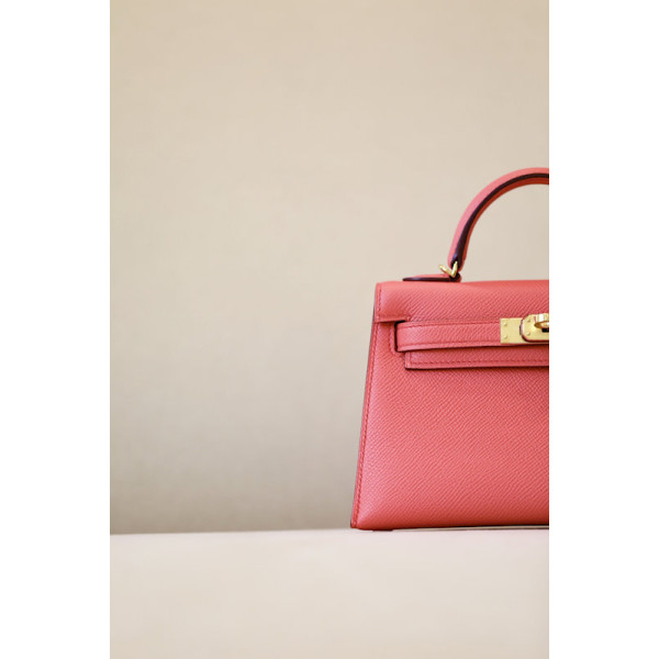 Hermes Kelly Mini Epsom Etain (8F) Gold Hardware Pink