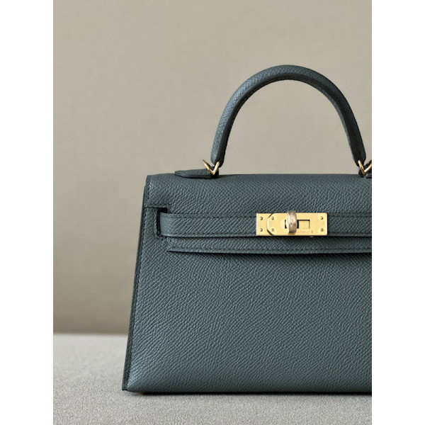 Hermes Kelly Mini Epsom Gris Mouette (4Z) Palladium Hardware Dark Grey