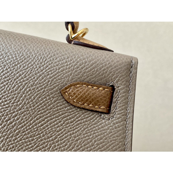 Hermes Kelly Mini Epsom Lime (9R) Palladium Hardware Elephant Grey