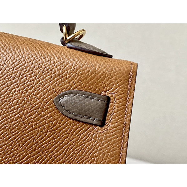 Hermes Kelly Mini Epsom Mauve Sylvestre (X9) Palladium Hardware Brown