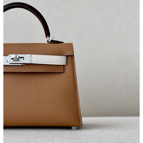 Hermes Kelly Mini Epsom Mauve Pale (09) Palladium Hardware Brown