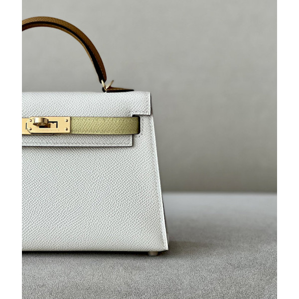 Hermes Kelly Mini Epsom White (93) Gold Hardware