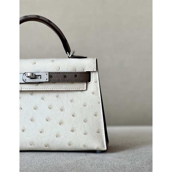 Hermes Kelly Mini HSS Epsom Chai(0M), Lime(9R) And Mauve Sylvestre(X9) Palladium Hardware White