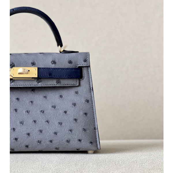 Hermes Kelly Mini Epsom Trench (S2) Gold Hardware Pearl Grey