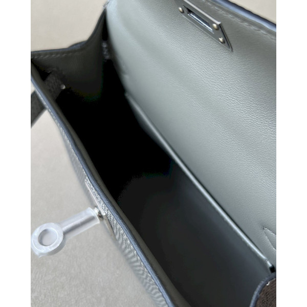Hermes Kelly Mini Epsom Vert Amande (63) Gold Hardware Metallic Silver
