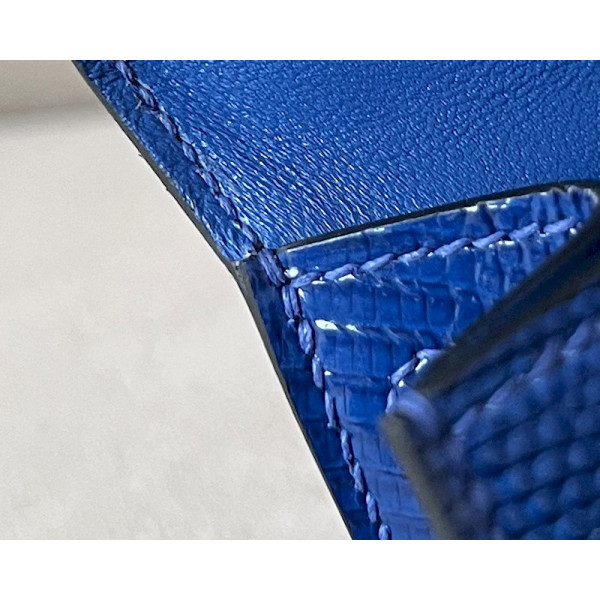 Hermes Kelly Mini Epsom Vert Amande (63) Palladium Hardware Dark Blue