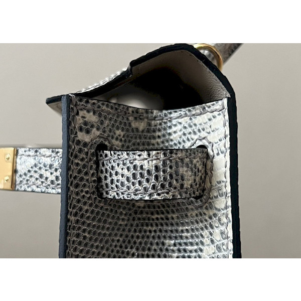 Hermes 24/24 Mini 21 Alligator, Evercolor And Swift Blue Saphir (73) Gold Hardware Grey