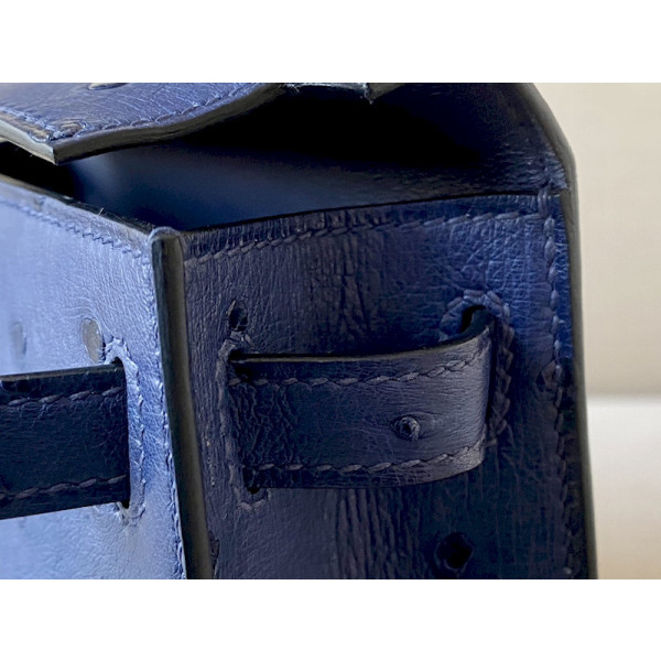 Hermes Kelly Mini HSS Epsom Blue Brume(T0), Sesame(2S) And Vert Jade(O6) Palladium Hardware Dark Blue