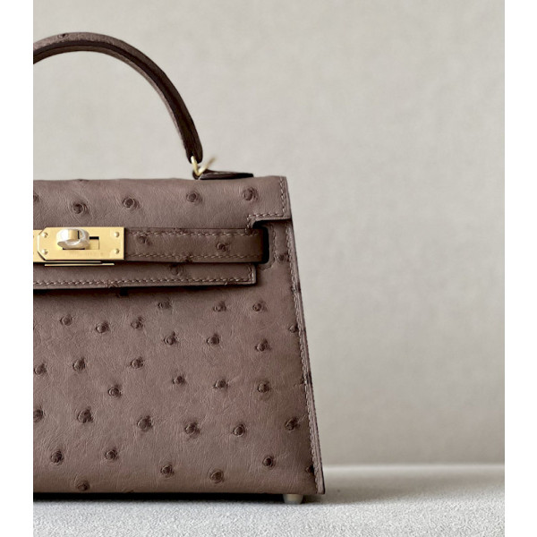 Hermes Kelly Mini HSS Epsom Etoupe(18), Ecorce(4C) And Nior(89) Palladium Hardware Dark Brown