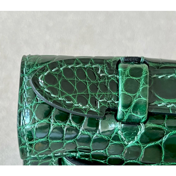 Hermes Kelly Pochette Alligator Bois De Rose (G5) Gold Hardware Dark Green