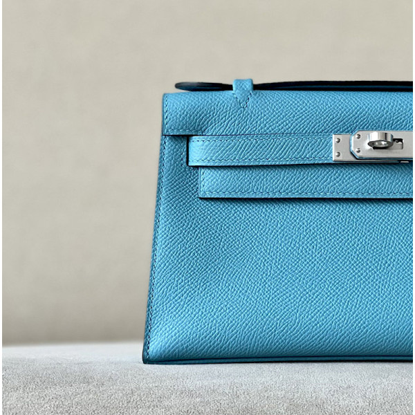Hermes Kelly 25 Ostrich Etoupe(18) Gold Hardware Blue