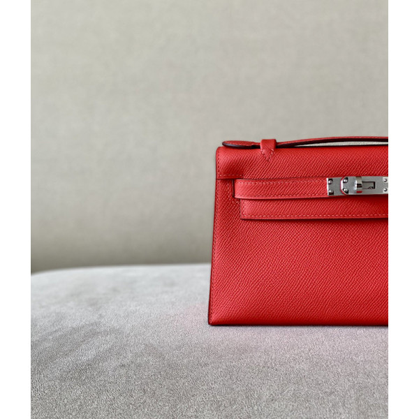 Hermes Kelly Pochette Epsom Jaune Amber (9D) Palladium Hardware Red