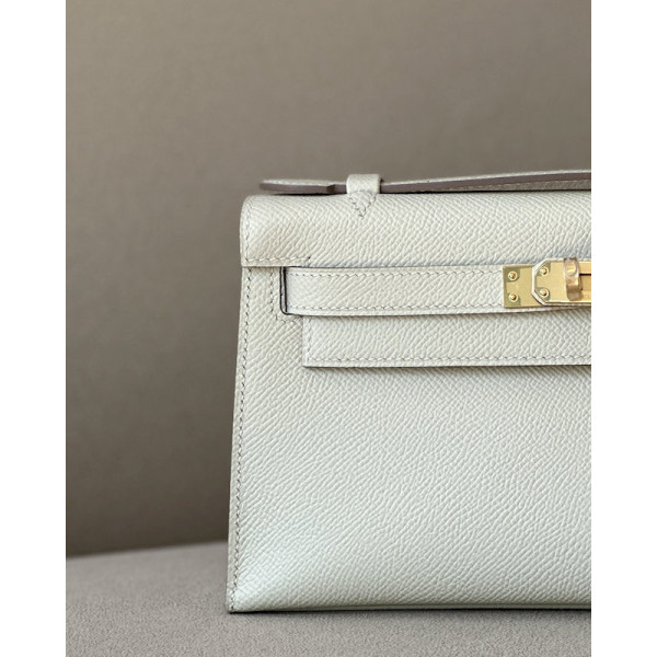 Hermes Kelly HSS 25 Ostrich Etoupe(18) and Gris Perle(80) Gold Hardware White