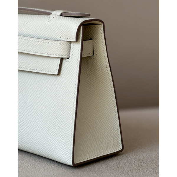Hermes Kelly HSS 25 Ostrich Etoupe(18) and Gris Perle(80) Gold Hardware White