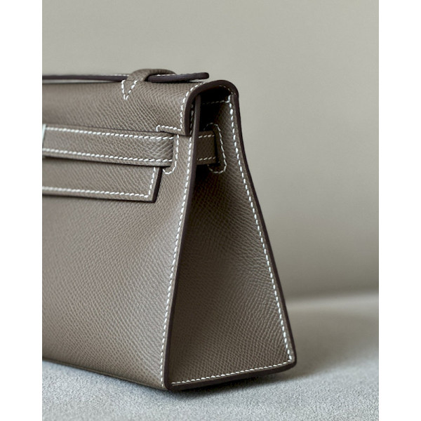Hermes Kelly 25 Ostrich Gris Agate (82) Gold Hardware Dark Brown