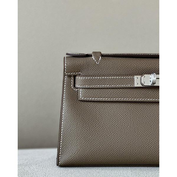 Hermes Kelly 25 Ostrich Gris Agate (82) Gold Hardware Dark Brown