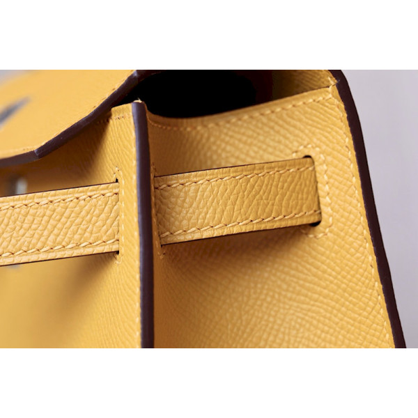 Hermes Kelly 25 Ostrich Gris Agate (82) Palladium Hardware Yellow