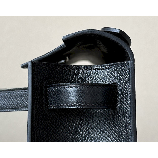 Hermes Kelly Pochette Epsom Etoupe (18) Palladium Hardware Black