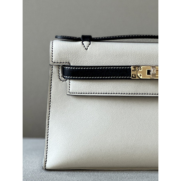 Hermes Kelly Pochette Alligator Chai (0M) Gold Hardware White
